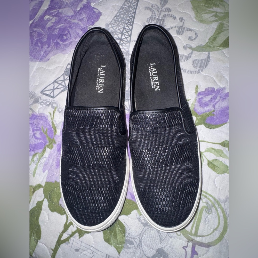 Lauren Ralph Lauren Black Woven Slip-On Sneakers